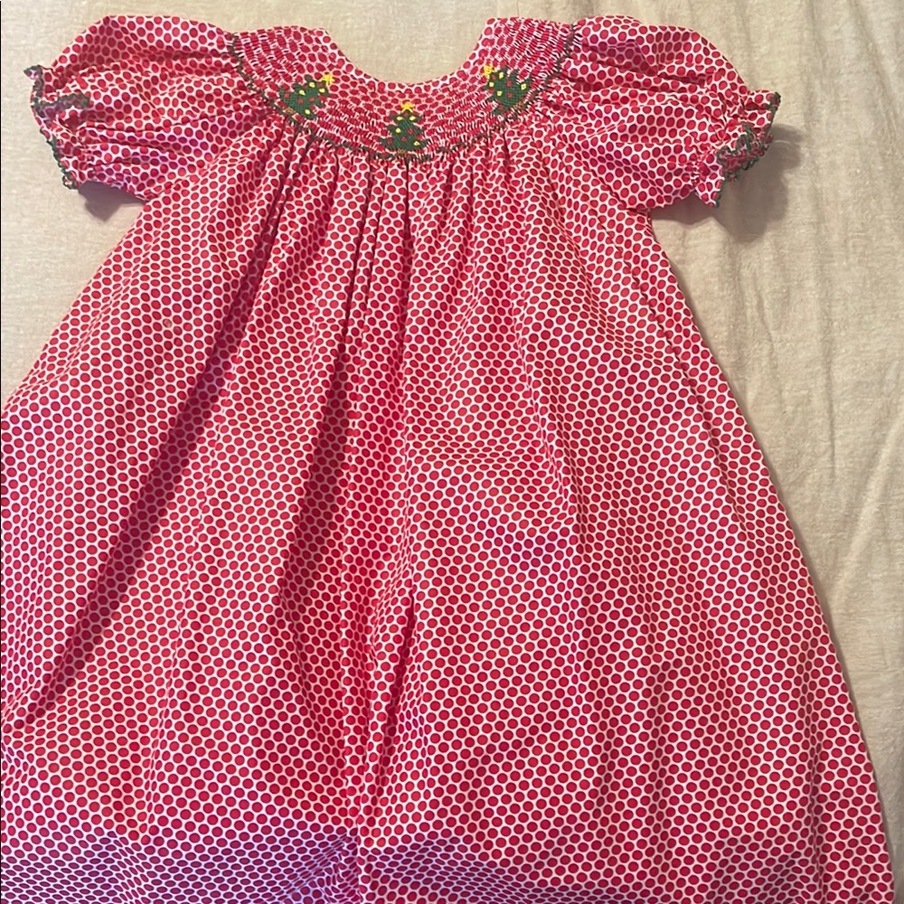 Red Polka Dot Smocked Christmas Dress Kids Casual